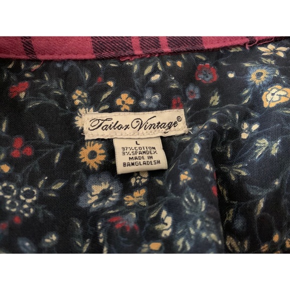 Tailor Vintage Blue Pink Plaid Button Down Shirt Size Large - Picture 7 of 8